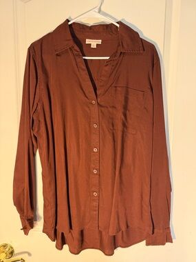 Knox Rose Burnt Rust Collared Button-Up Top